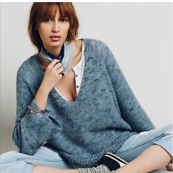 Free People Stella Softly V-Neck Sweater Alpaca Blend Small Oversized - Picture 1 of 8